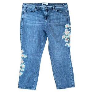 J JILL Authentic Fit Floral and Distressed Details Denim Capris Jeans Blue SZ 16